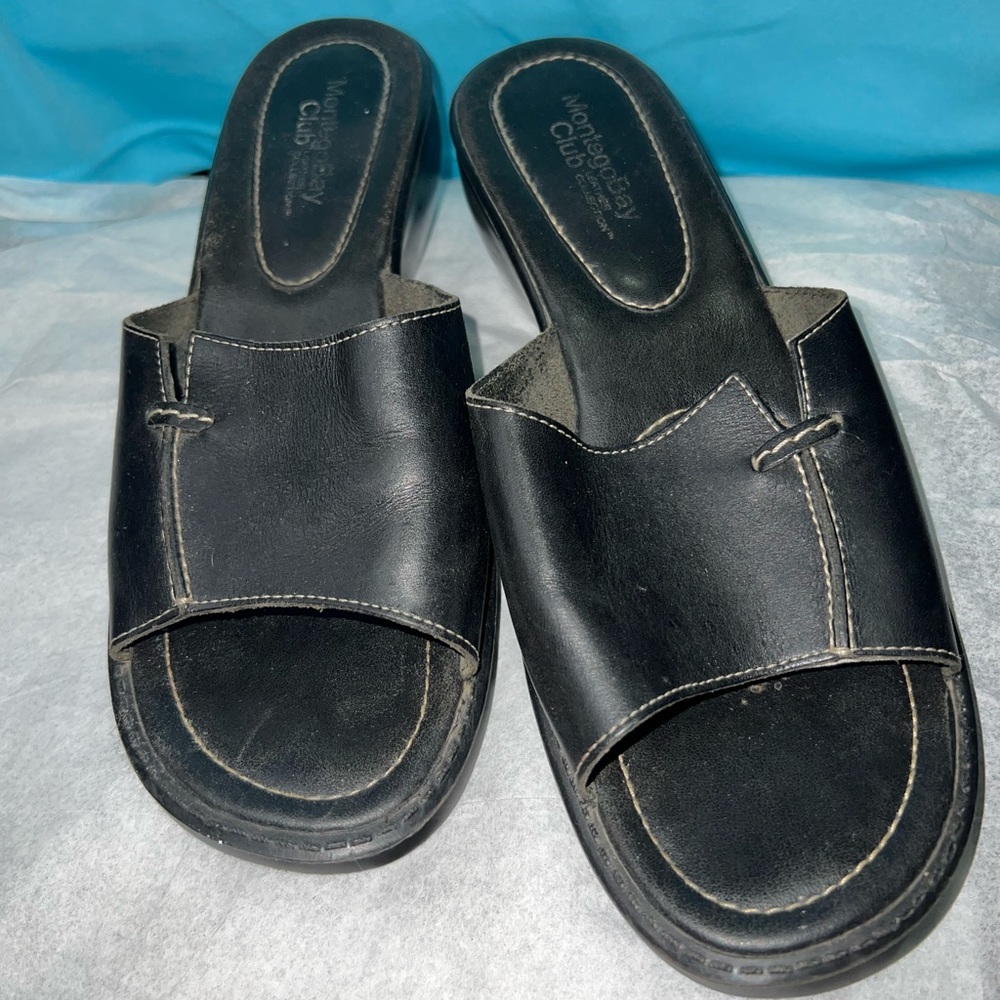 Montego Bay Club Leather Collection Women’s Black Slides Size 9